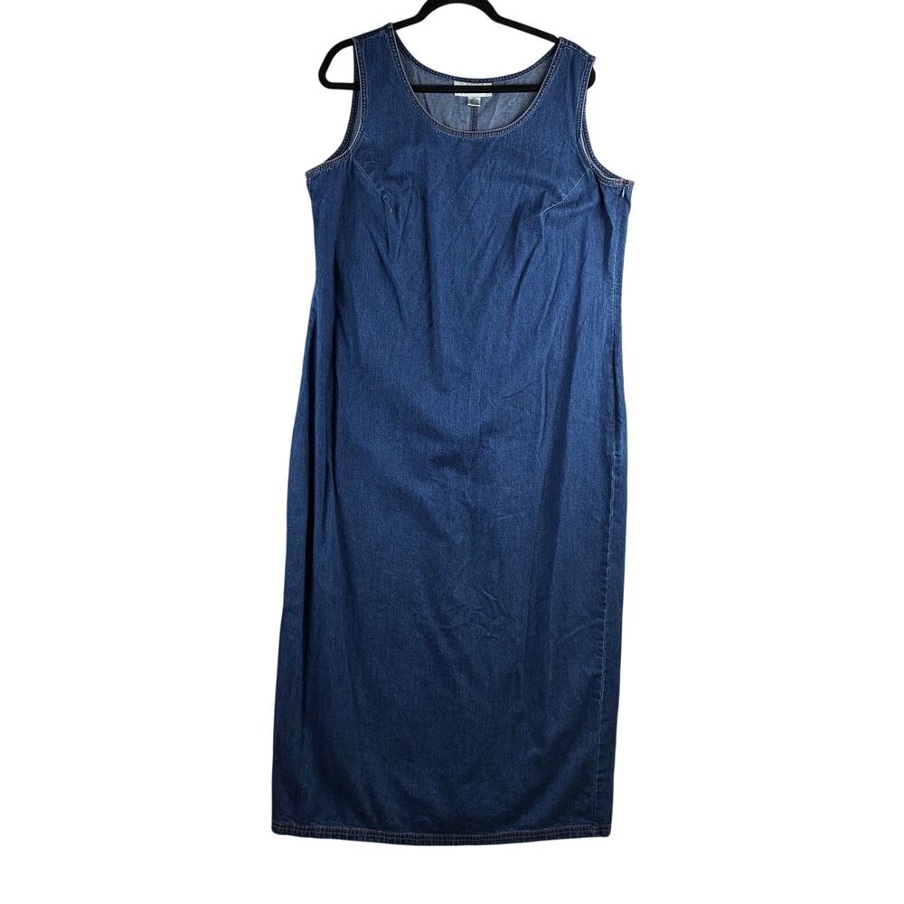 August Max Vintage Denim Maxi Dress Womens 18W Sleeveless Side Slit Blue Cottage